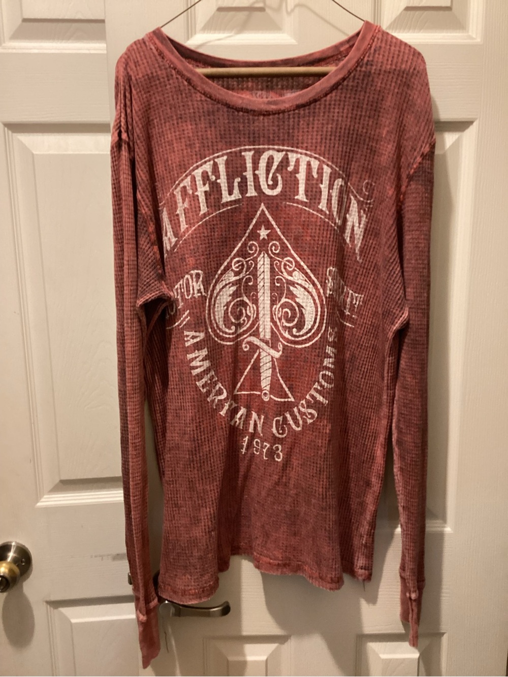 Affliction Waffle Thermal Long Sleeve in Dusty Rose with White Graphic